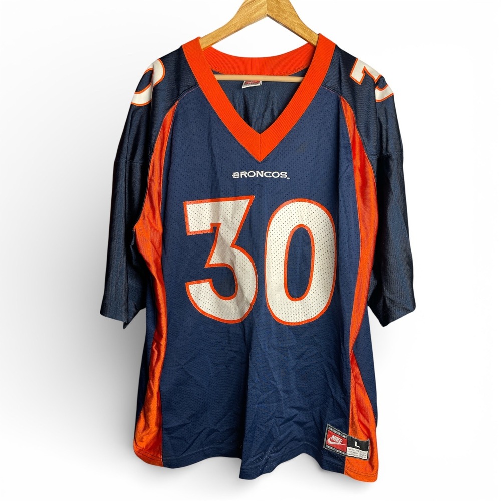 Mens Nike Denver Broncos Terrell Davis 30 Football Jersey Navy Blue Orange‎ L